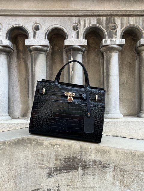 Жіноча класична велика сумка Next Level Bags: "Vanessa Croco Black" 02-021 фото